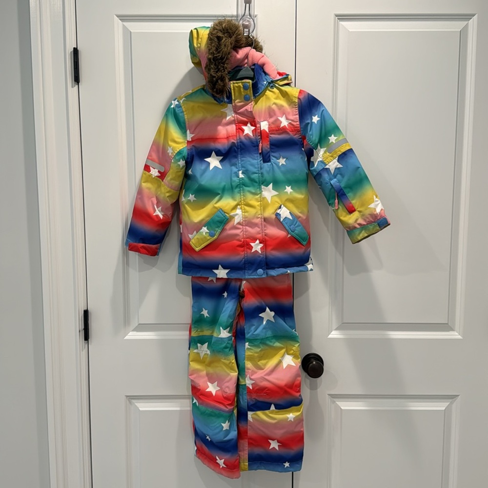 Boden All Weather Waterproof Jacket Snow Suit Ombré Rainbow Star 6-7